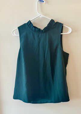 J.Crew Sleeveless Ruffle Mock Neck Tie Back Top Small Dark Green